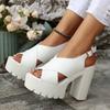 Fashion Women's Large Size Sandals 35-42 Open Toe Round Head One Word Buckle Strap Fashion Runway Shoes Waterproof Platform High Heels