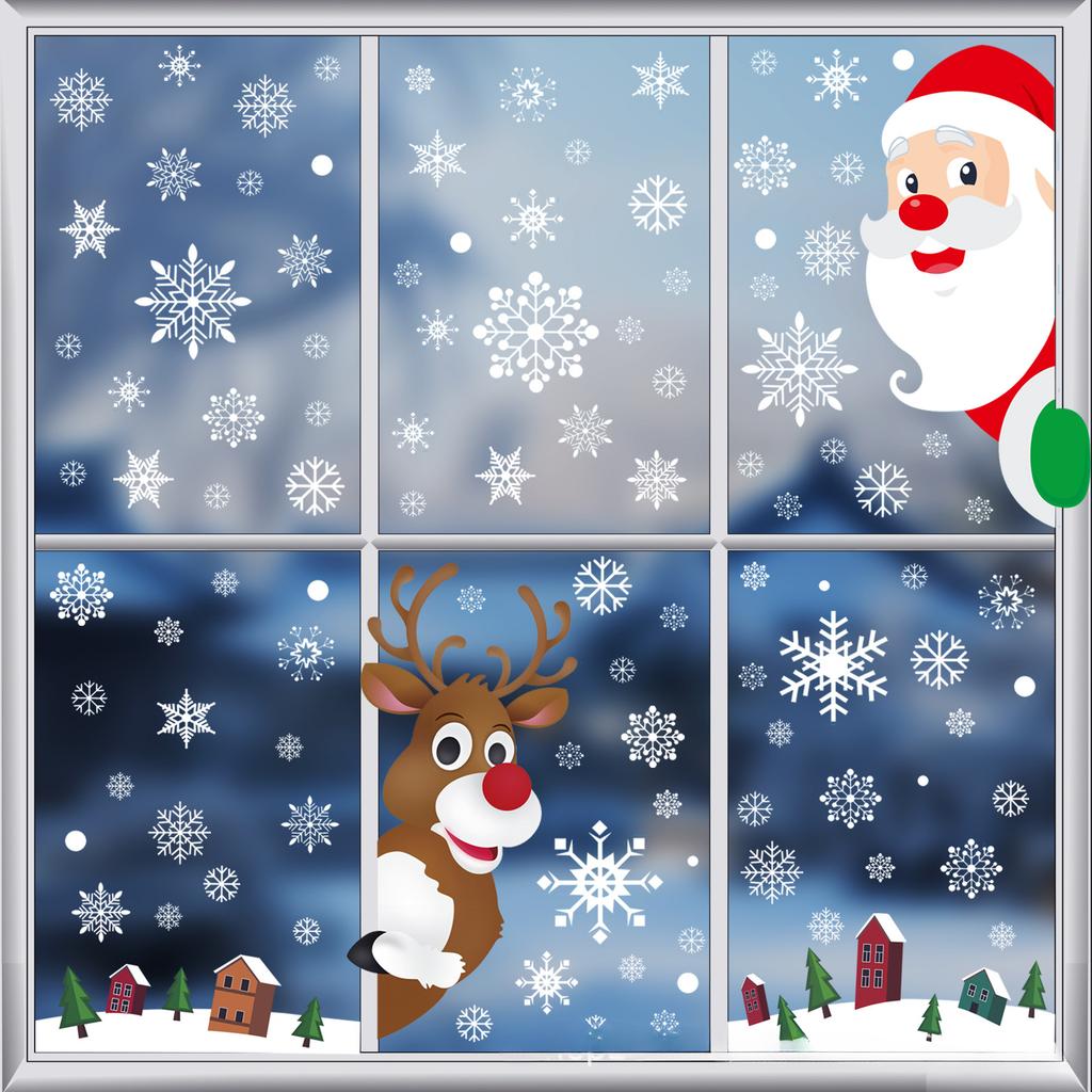 Christmas Stickers Santa Claus Elk Snowman White Snowflakes Christmas