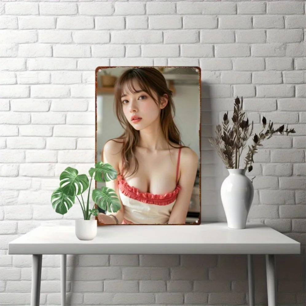 Anime Girl Metal Wall Art Retro Home Decor for Room Garage Cafe Holiday Gift
