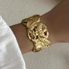 Stainless Steel Exaggerated Wide Cuff Bangle for Women Gold Color Flower Butterfly Leaves Sun Geometric Bracelet Party Jewelry