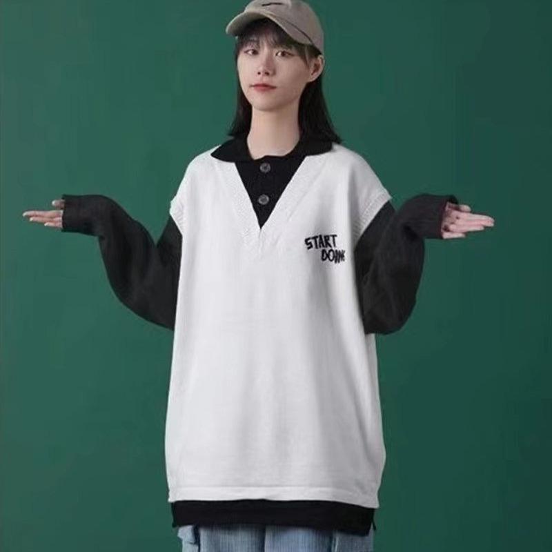 Unisex Fake Two-Piece Sweater: Niche Couple's Lazy Style, Knitted Winter Top.