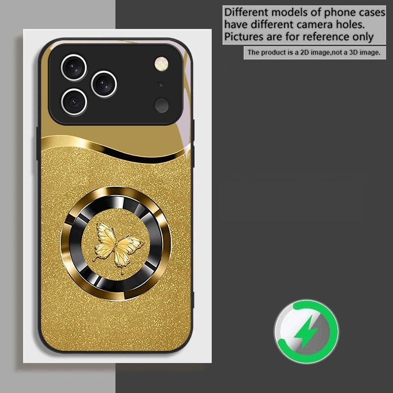 

Круглая металлическая бабочка Для iPhone 16E 15 Pro 14 13 Plus 12 mini 11 15Pro 14Max XR Xs 8 Plus 16 Для Magsafe Стеклянный чехол для телефона iPhone 13 mini