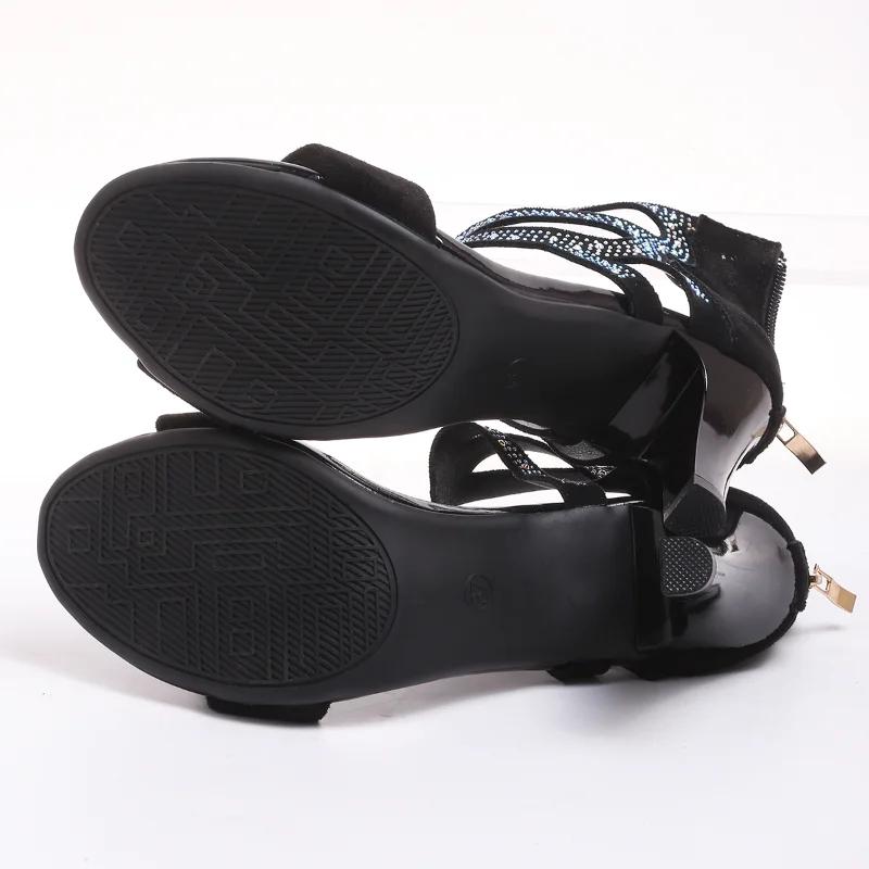 Fashion 2025 Summer Sexy Dance Shoes Fashion Stiletto Rhinestone Hollow Fish Closed Toe Roman Women Shoes Plus Size 43 Ladies Sandals