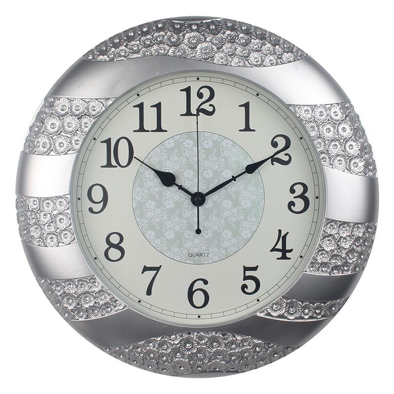45CM Retro Muslim Clock Living Room Decoration Diamond Hot Stamping Silver Simple Wall Clock Light Luxury Personalized Clock