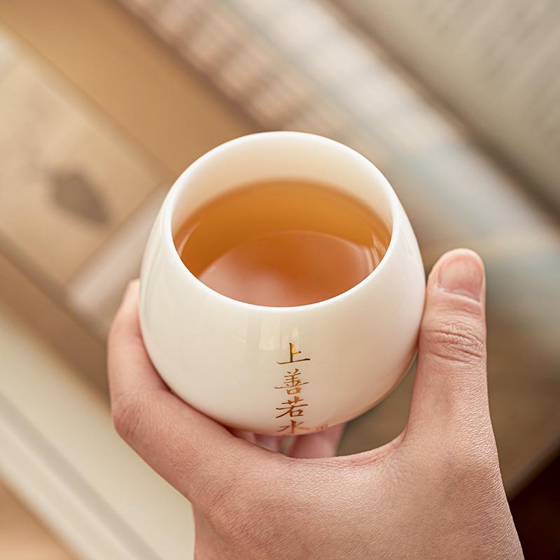 Dehua white porcelain master cup suet jade porcelain personal tea cup tea set zen calligraphy drinking tea single cup ceramic