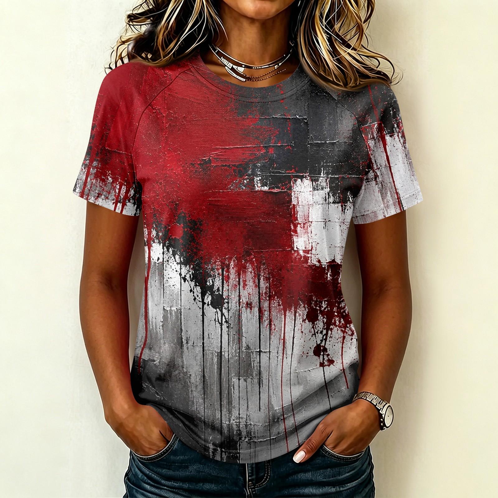 Women s Halloween Printed Short Sleeve Raglan Top, Round Neck Casual Blouse XXXL
