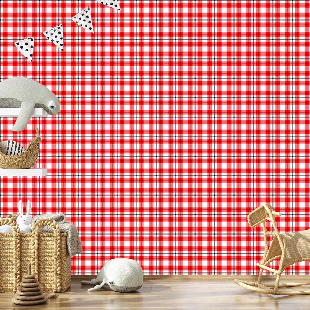 Red Checkered Wallpaper Coral, Red and Light Gray 50x1000