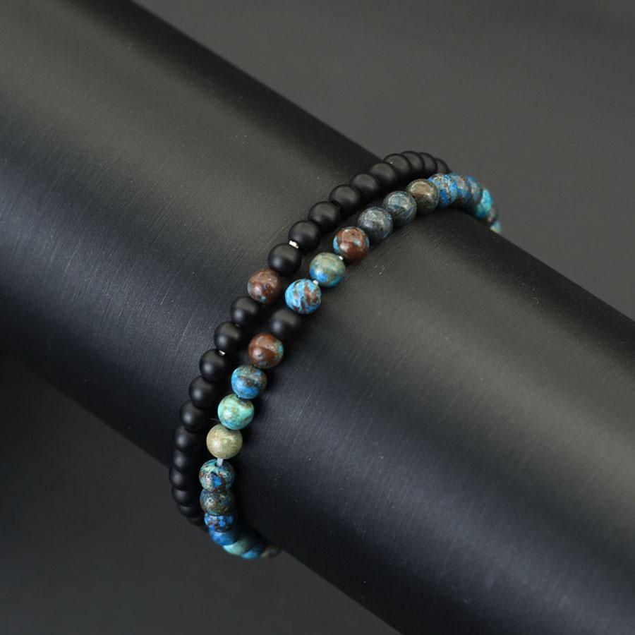 New 2Pcs 4mm Beads Bracelet Set For Men Tiger Eyes Turquoises Paired Strand Healing Braclet Handmade Casual Accessories Hombre