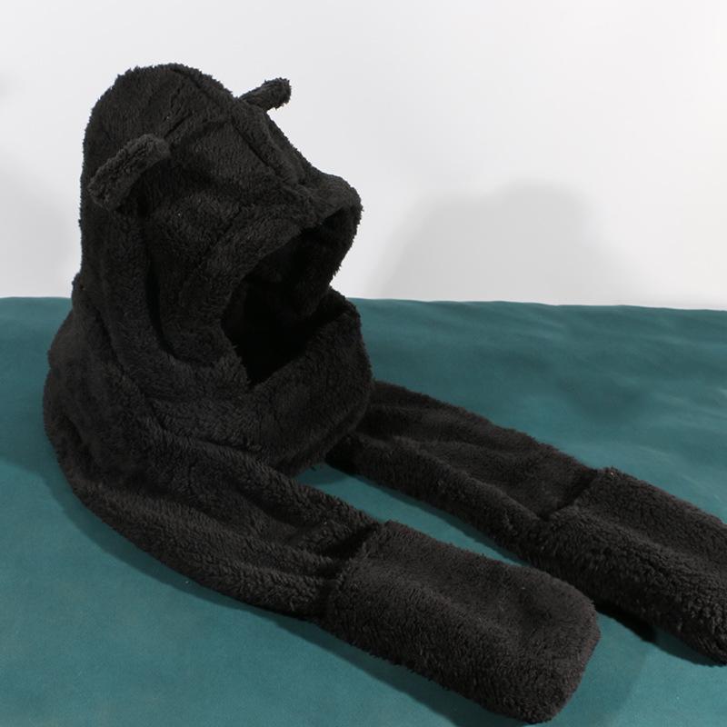 Hat Women's Bear Hat Scarf Gloves One Piece Winter Warmth Korean Style Versatile One Piece Pullover Hat