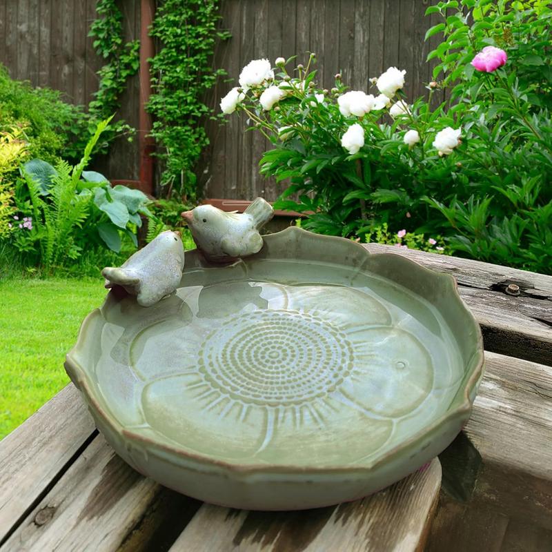Ceramic Birdbath Bowl Bird Feeder Food Holder Container Bird Feeding Tray for Outdoor Garden Courtyard Decoration Bird Feeder
