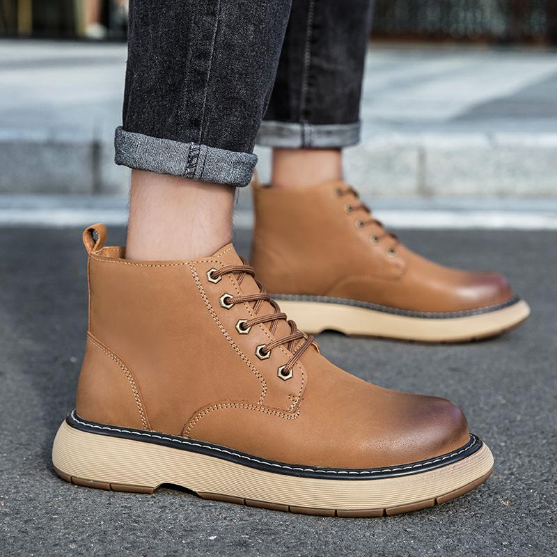 Luxury Brand Winter Cow Leather Platform Boots for Men Designer Casual Work Shoes Genuine Leather Outdoor High Top Ankle Boot