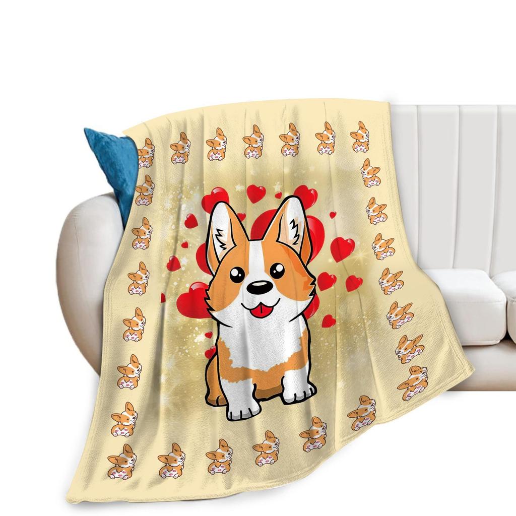 Cute Corgi Blanket Puppy Pattern Blanket Soft Flannel Blanket for Children Adult Gift Blanket
