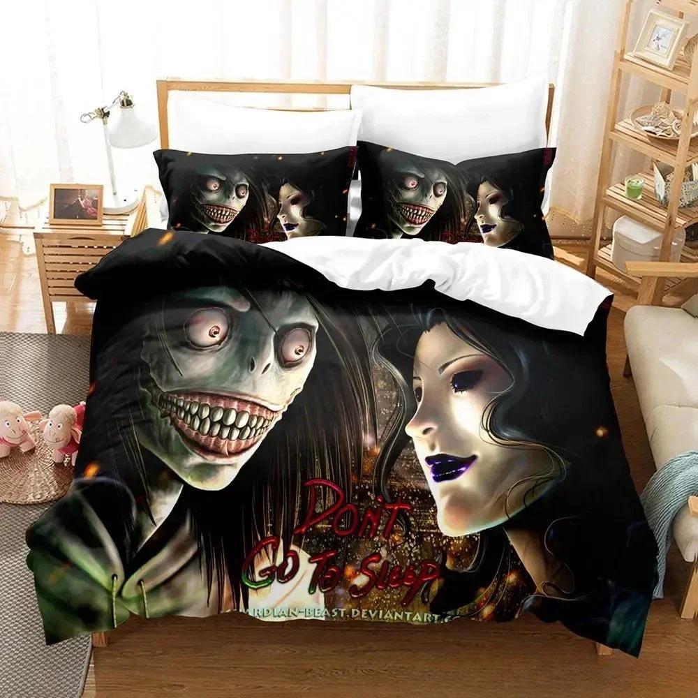 Jeff and Jane Creepypasta Bedding Set Single Twin Full Queen King Size Bed Set Adult Kid Bedroom Duvet Cover Sets 3D Print Anime