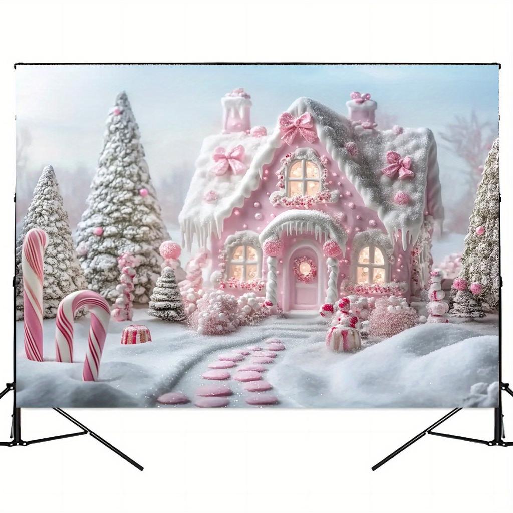 2D flat banner, 1 piece, Christmas Candy Land background banner - no power required, pink and white icing design