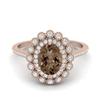 8X6mm Oval Smoky Quartz 925 Sterling Silver Rose Vermeil Solitaire Halo Floral Engagement Women Ring