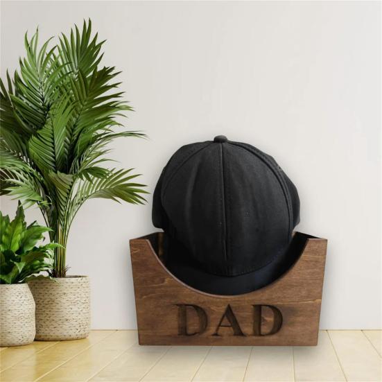 Wooden Hat Holder Dad Letter Engraved Men Hat Holder Baseball Hat Rack Stand Organizer Hat Box Gift Dad Grandpa Father's Day Gift
