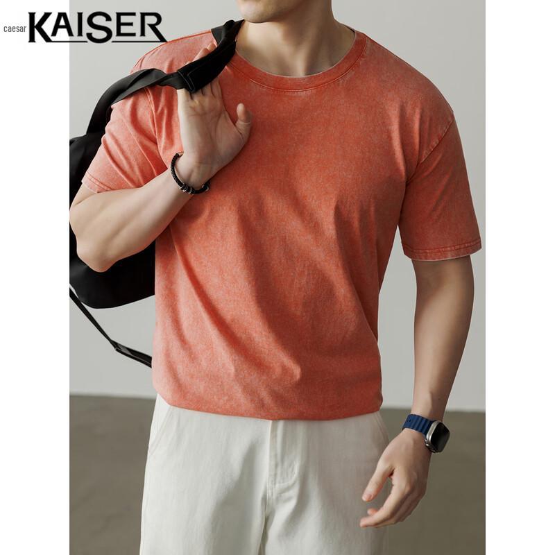 

KAISER Men s Distressed Solid Cotton Crew Neck T-Shirt S