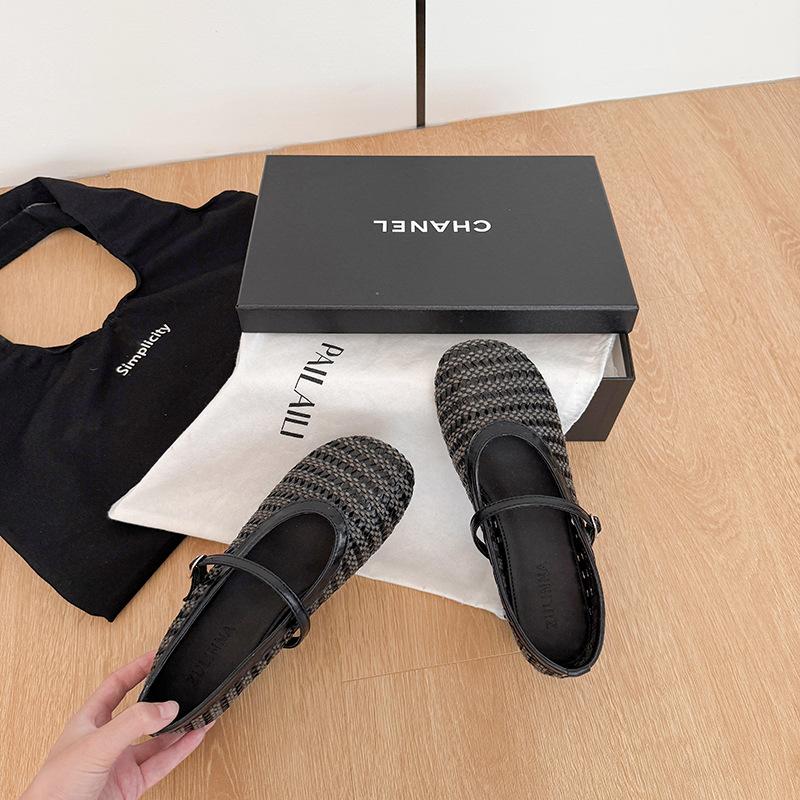 Inner Height Increase of 5cm~ 2025 Summer New Outer Wear Woven Hollow Retro Mary Jane Shoes Niche Single Shoes Women