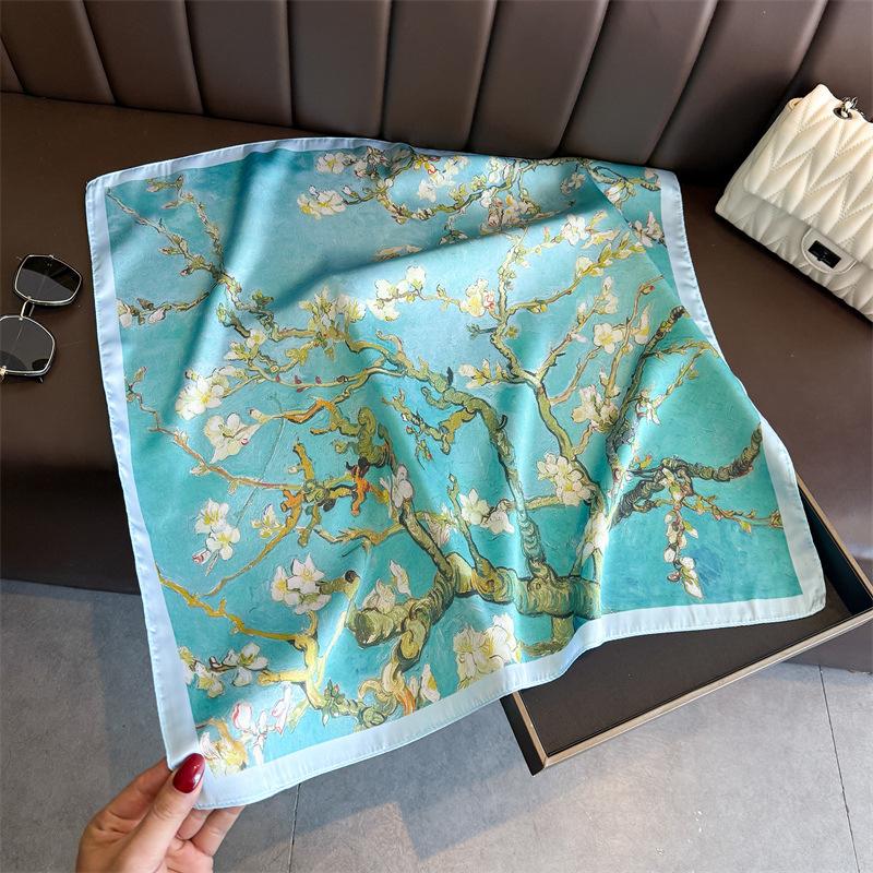 New Print Shawl Square Scarf For Women Soft Satin Wraps Neckerchief Female Hair Bands Ribbon Headband Bandana 70X70Cm