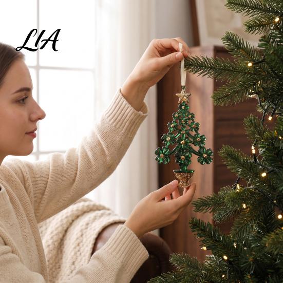 Acrylic Flower Tree Figurines Christmas Ornament with Lanyard, Xmas Shaped Gift for Friends Family Decorative Hanging Pendant Holiday Tree,