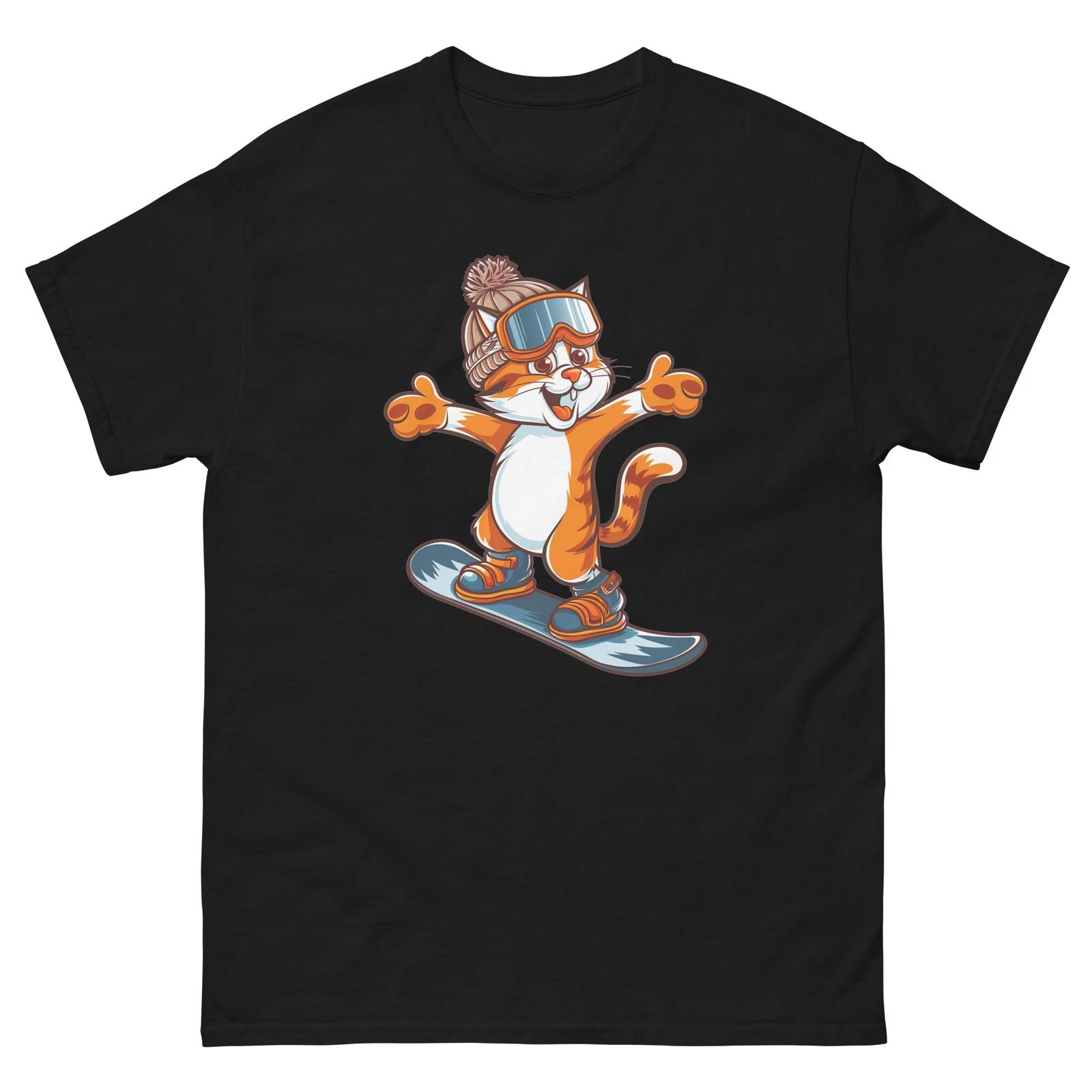 Orange Cat Snowboarding Fun Snowboarder T-Shirt 2XL