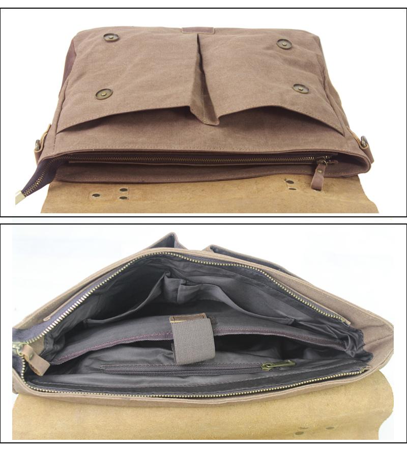 Vintage Leather & Canvas Briefcase for Men, Business Office Portfolio Bag, Document Tote Attache Case