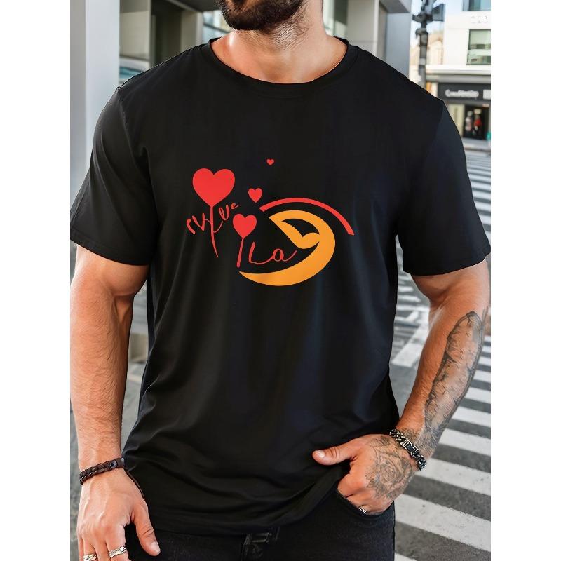 

Мужская повседневная футболка с коротким рукавом - Дышащая летняя с круглым вырезом, с принтом узора, Подарок на День святого Валентина, Короткий рукав, Сладкий символ, Футболка с принтом любви S чёрный