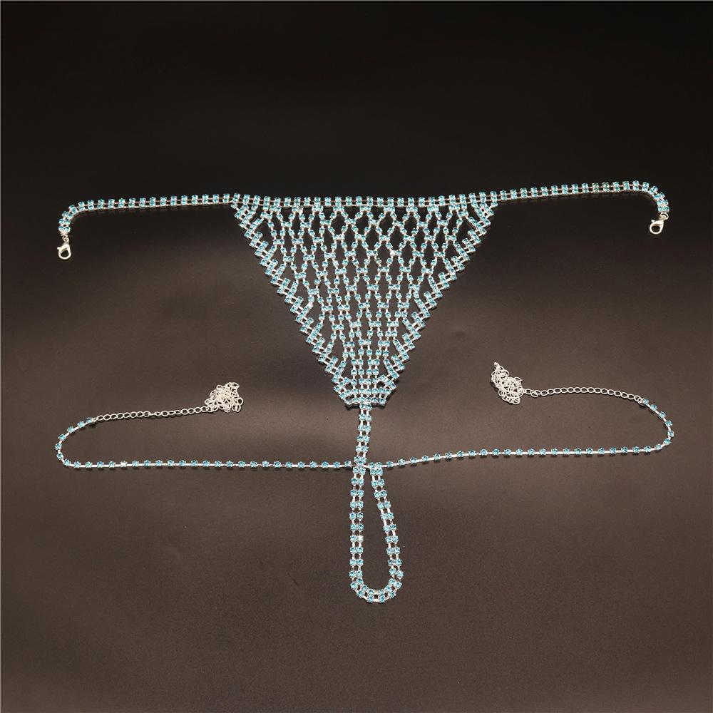Ximang Seller In Europe and America Lake Blue Sexy Body Chains Set Nightclub Bikini Bra Shorts Short Skirt Jewelry for Women