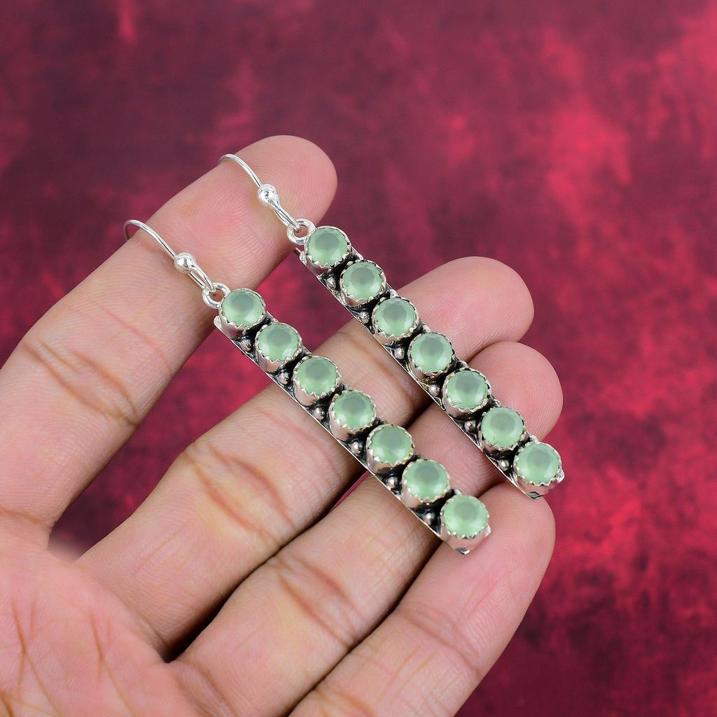 Aqua Chalcedony Handmade Gemstone Jewelry, 925 Solid Sterling Silver Earrings Unique Design Jewelry, For Women