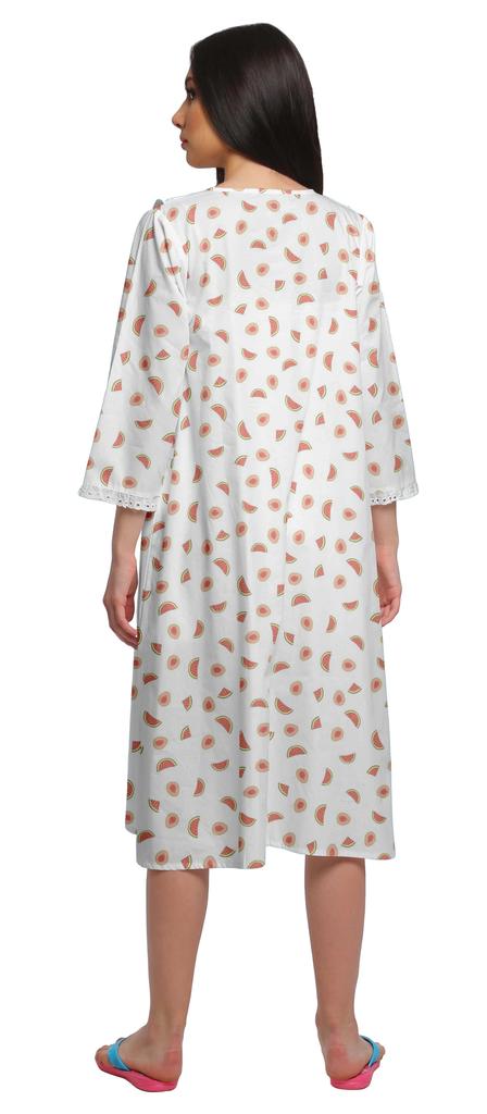 Moomaya Printed Womena    s Round Neck Nursing Sleepwear Cotton Nightdress