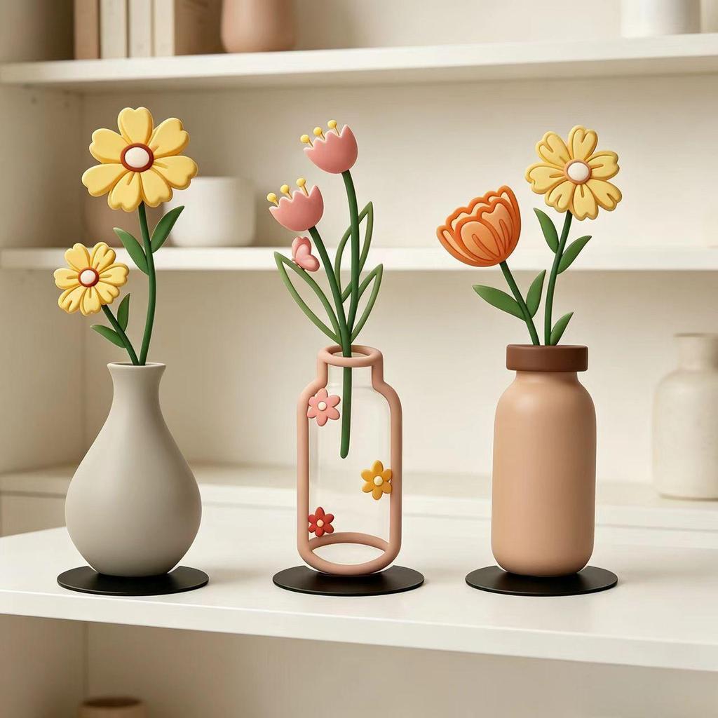Creative Silhouette Wrought Iron 3-Piece Vase Set: Desktop Flower Ornaments