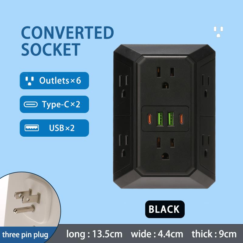 US Multi Socket Wall Socket with 6 AC Outlets 4 USB Port(2 Type C), Universal Plug Power Strip Network Filter Fast Charging