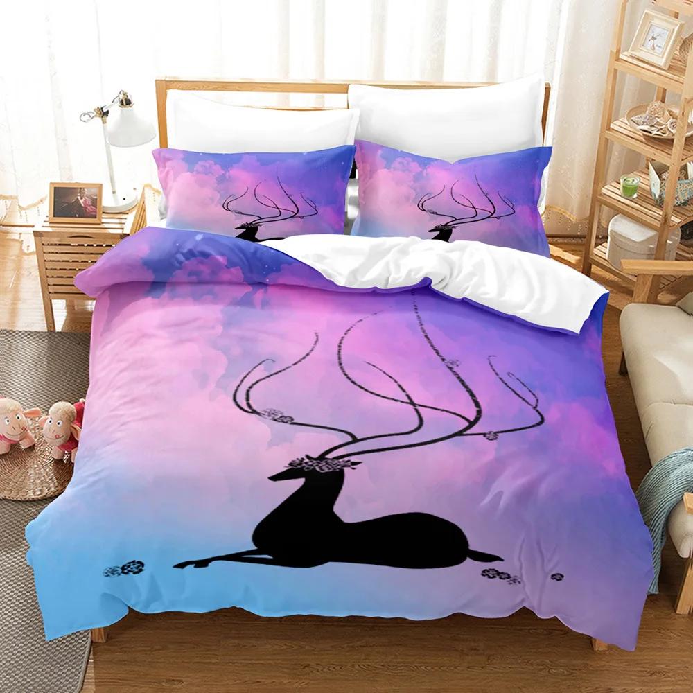Deer Duvet Cover Set Wild Forest Animal Bedding Set Natural Bedclothes Kids Teens Double Queen King Size Polyester Quilt Cover