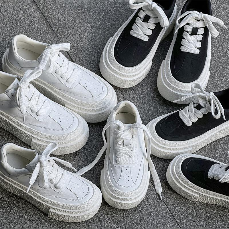 Damen Plateau-High-Top-Canvas-Freizeitschuhe mit dicker Sohle, atmungsaktiv, vielseitig, leichte kleine weiße Schuhe 50557-W