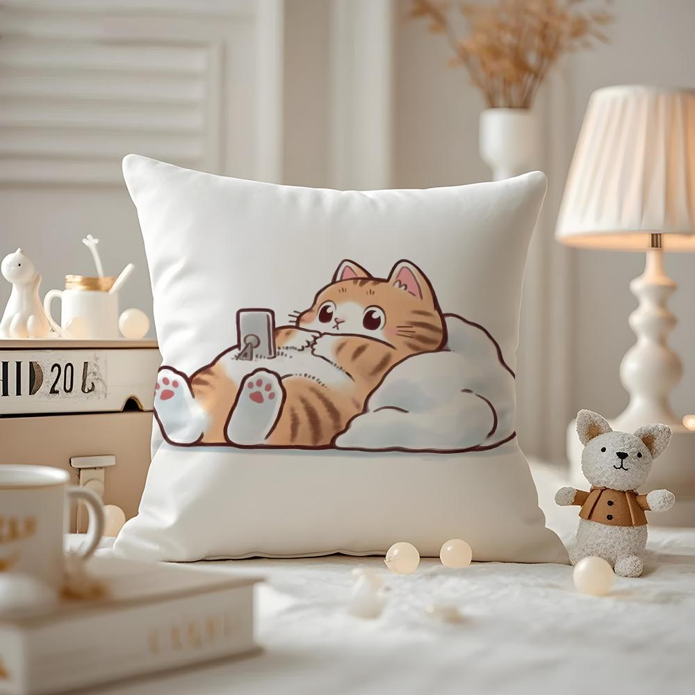 Art cat Cushion Cover Antidustmite Pillowcase Invisible zipper silky short plush Sofa cushion cover