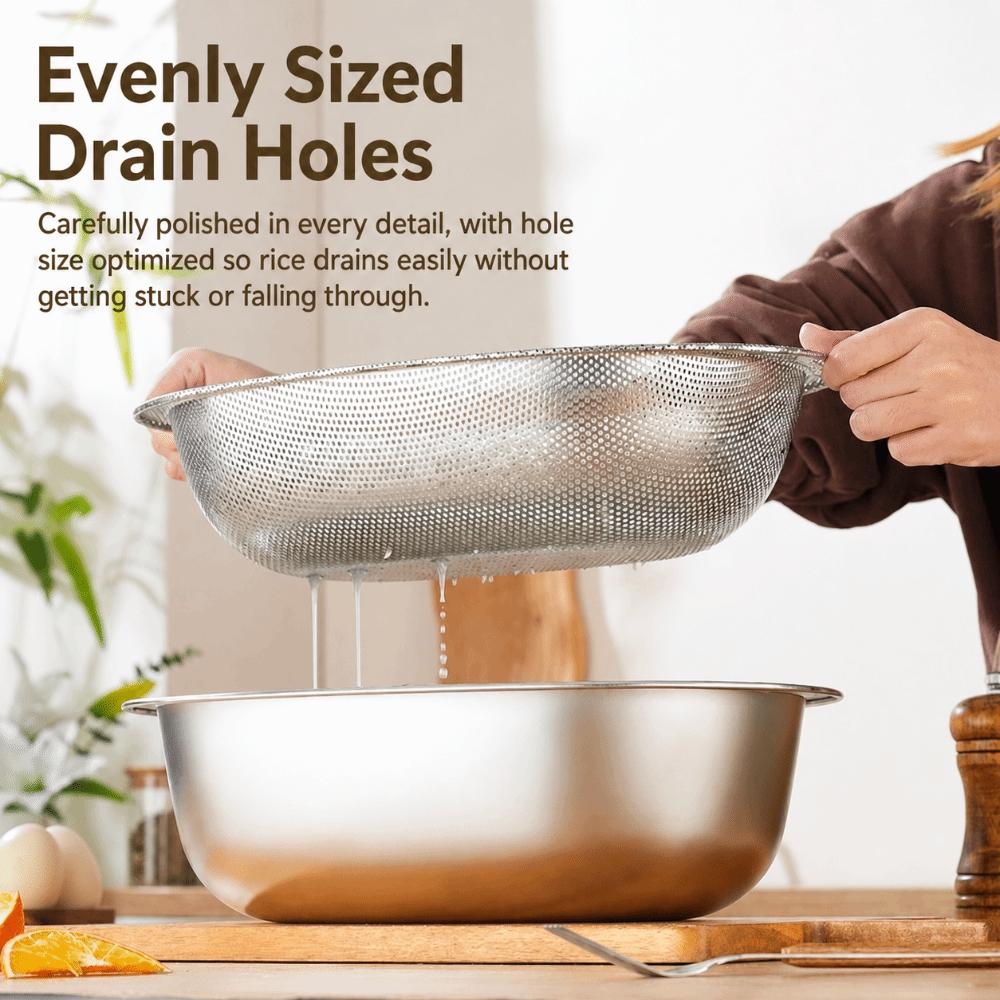 201 Stainless Steel Rice Washing Basin 2 in 1 Mixing Bowl New Vegetable Washing Basin Kitchen Use