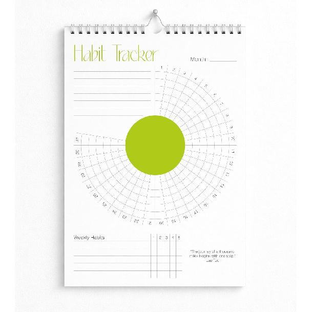 Habit Tracker Calendar (Undated 12 Month) with Silver Spiral Bound and Hanger, 7 x10  Habit Planner, Daily Weekly and Monthly Habit Tracker Journal,
