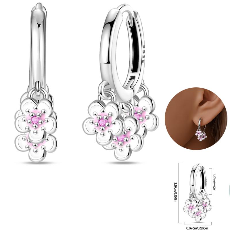 Early Spring 925 Silver Pink Tulip Sunflower Butterfly Grape Sweet Fresh Earrings Fit For Engagement Fine Jewelry Gifts