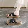 Cross-strapped thick-soled heightening slippers for women to wear retro fashion muffin sandals soft-soled beach slippers with skirts