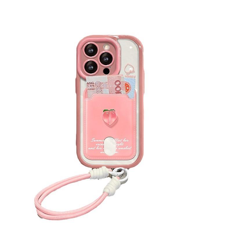 Applicable To Opporeno12pro Mobile Phone Case Vivos19 Peach Doll Card Bag Lanyard Xiaomi 14 Full Package Anti-fall