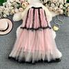 Summer Women Elegant Polka Dots Ruffles Mesh Tulle Long Maxi Skirt