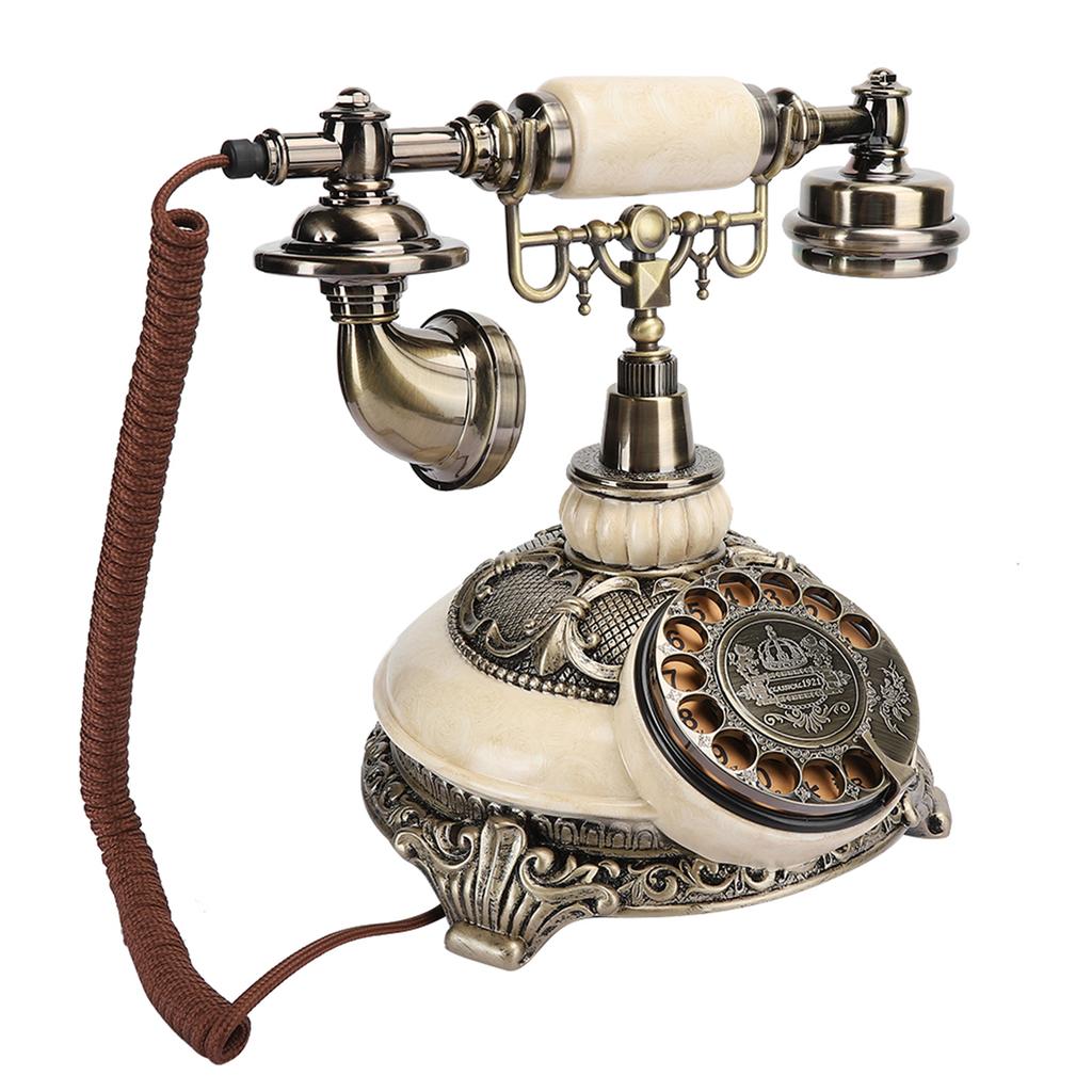 Telefon fix antic din bronz, cu disc rotativ, receptor, apelant de birou pentru casă, birou, hotel