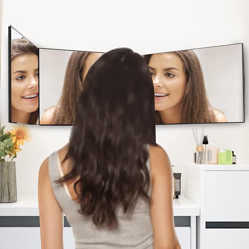 HeGeed makeup height angle tabletop makeup makeup HD mirror allows you to see the back of the stable use and shatterproof 3-way mirror, mirror,