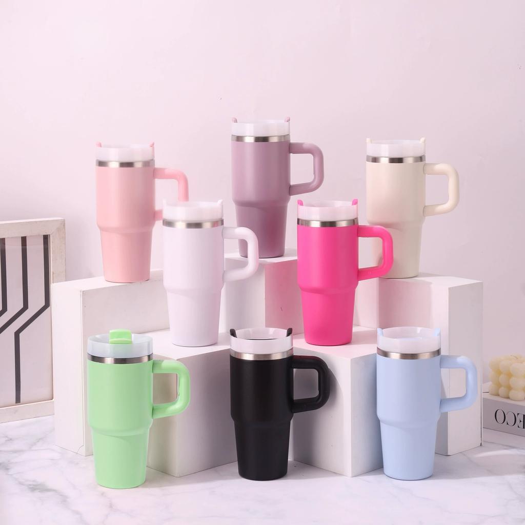14oz New Double-layer Vacuum Car Cup Large Capacity 304 Stainless Steel Thermal Insulation Cup with Portable Handle Water Cup