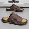 Fashion Luxury Men's Leather Slippers 2025 Summer New Beach Slippers Fashion Outdoor Casual Flat Slippers for Men Large-size Beach Shoes