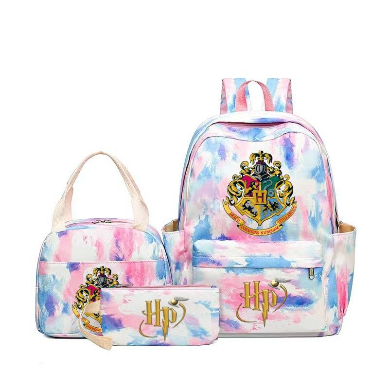Large Capacity Schoolbag with Shoulder Strap; Student Three-piece Pencil Case Set