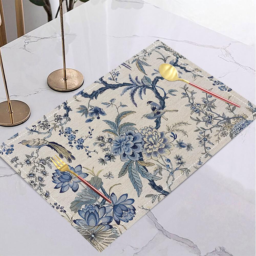 4/6/8pc Plant Flower Linen Placemats Multicolor Flower Printed Insulation Mats Nordic Kitchen Dining Room Decorative Placemats