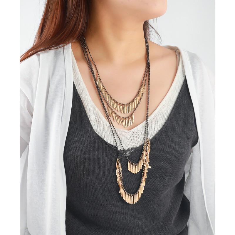 Womens Oversized Handmade Beaded Alloy Leaf Pendant Necklace Gold Tone Fashion Statement Jewelry 2025