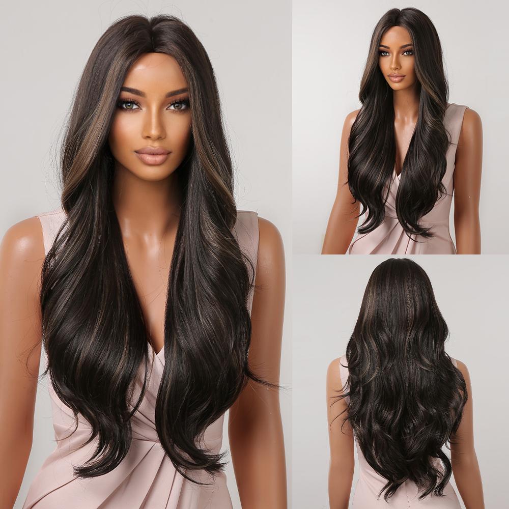 Dlouhá vlnitá Cosplay paruka Body Wave Modrá Ombre Syntetické paruky Přírodní vlasy Tmavý kořen pro ženu Vánoční večírek Použití Odolné vůči teplu