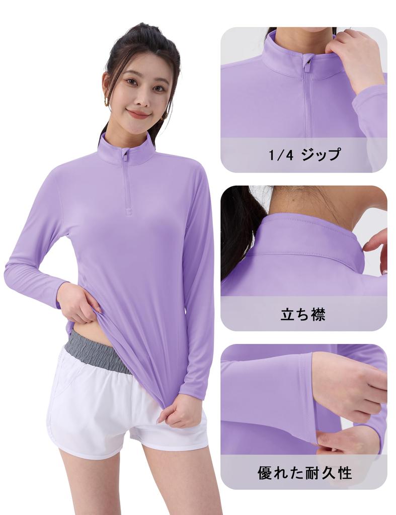 KEFITEVD Rash Sports Long Sun Light Size L Women's Guard, Half-Zip T-Shirt, Moisture-Wicking, Quick-Drying, Sleeve, Gym/Training Wear, Protection,